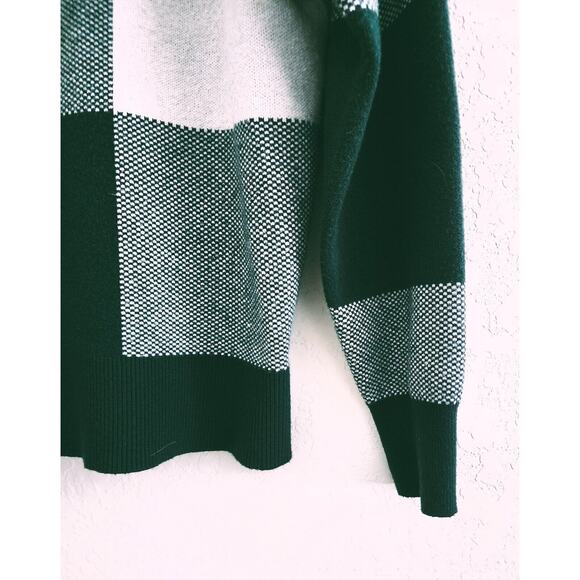 SWEATER-TAHARI-Forest Green-Plaid Square-Different Knits-Long Sleeves-Size Large - Picture 3 of 12